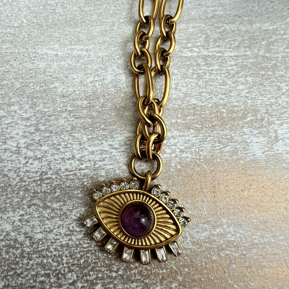 Gold and Purple Necklace with Vintage Pendant